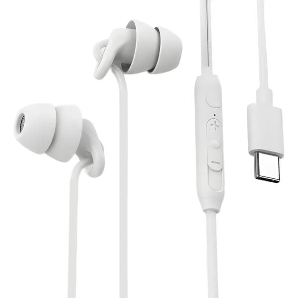 Sovehodetelefoner, Type-C In-Ear Støyreduserende med Mikrofon Volumkontroll (Hvit) Hvit White