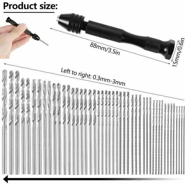 Precisions Mini Drill Set 57 pieces 0.3-3mm & 0.1-1mm for Wood PCB Modeling Hand Drill Tools Compatible with Dremel