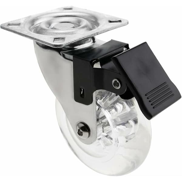 Sett med 4 svingbare hjul, industrihjul i polyuretan og transparent PVC med brems, 75 mm