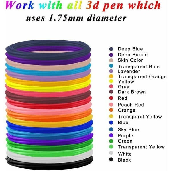PLA 3D Pen Filament, 20 Colors, DeWang, 3D Pen and 3D Printing Pen, 3m