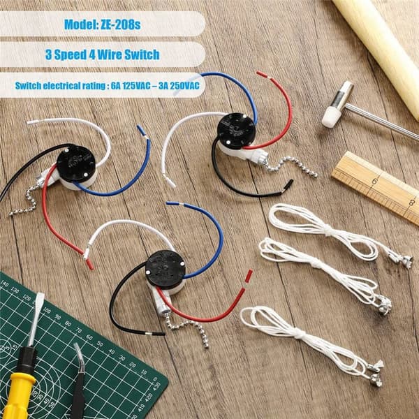 3 stk Ze-208S E89885 3-hastighets 4-leders trekkkjedebryter takvifte lysbryter reservedel, B
