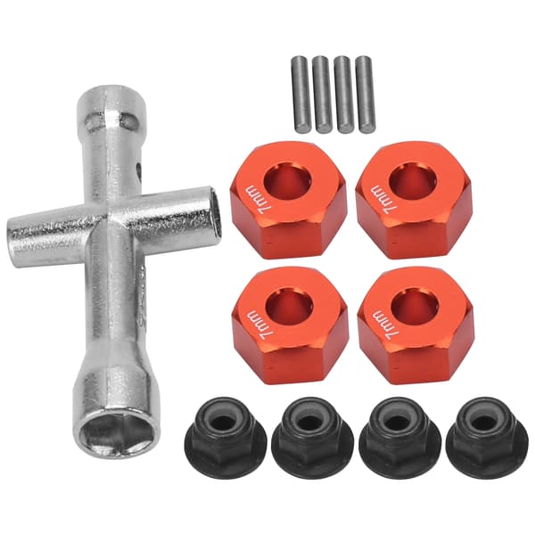 12 mm kuusikulmainen pyörännavan sovitin 7 mm paksu M4 laippalukkomutterit ristiavainsetti 1/10 RC-autoon, punainen