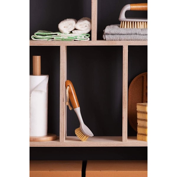 Suitable for Various Cleaning Tasks Bamboo Handle Dish Brush, Non-Scratch Bristles Kitchen Cleaning Tools, Odorless Built-in Scraper