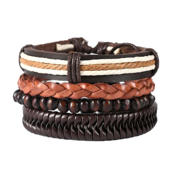 Sæt med 4 læderarmbånd til mænd og kvinder, vævede manchetter