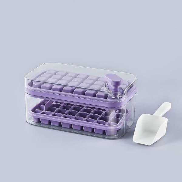 Large Silicone Ice Cube Tray for 64 Ice Cubes - Flexible and Reusable Ice Cube Mold for Freezers and Drinks Purple