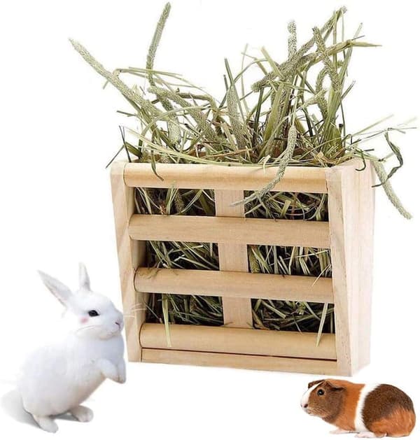 Chinchilla høhæk, kanin høfoderautomat, marsvin høhæk, kaninfoderdispenser, naturligt træ, hamster, kaninburtilbehør