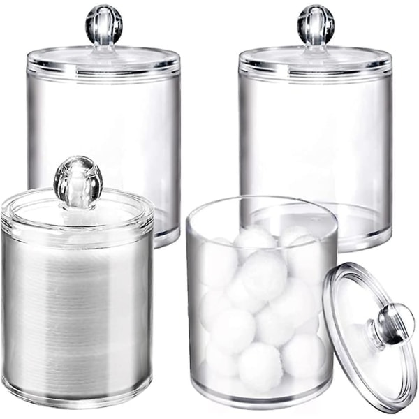 Bomullspinnshållare Bomullsrondeller Klar Akrylburkar Plast 4-pack