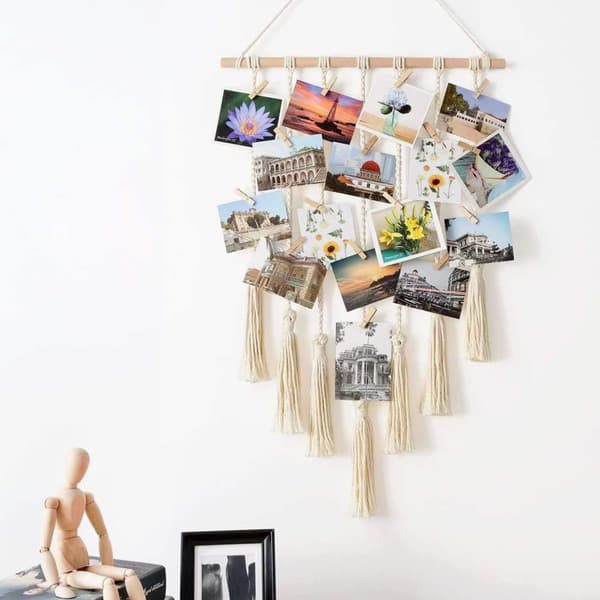 Hengende fotodisplay Makrame Veggteppe Bilder Dekor Boho Chic Hjem KLB