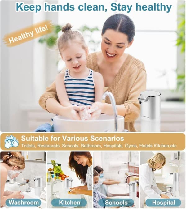 Automatic Sensor Hand Soap Dispenser – 360ml – Wall-Mounted Electric Soap Dispenser for Kitchen, Bathroom, and Office