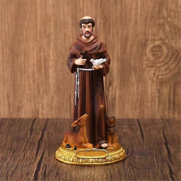 St. Francis Statue Håndmalet Harpiks Statue Figur Julegave