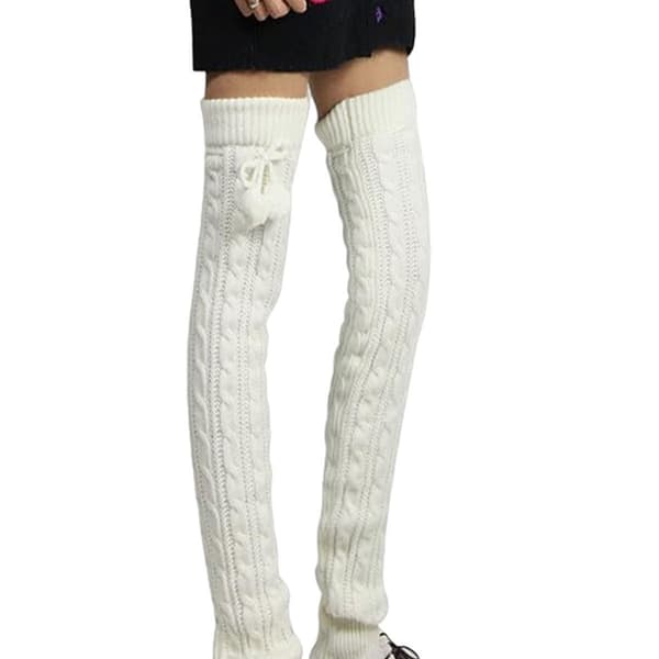 Kvinders mode vinter leggings støvler lange benvarmere strikkede hvide KLB