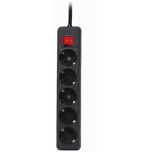 Power strip with 5 outlets, illuminated switch and 1.5 m cable, black