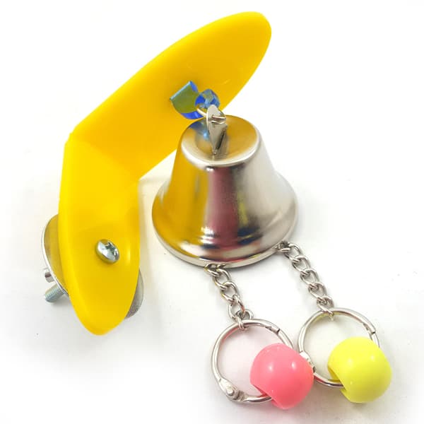 Two Parrot Toys with Large Bells, String, and Hanging Cages