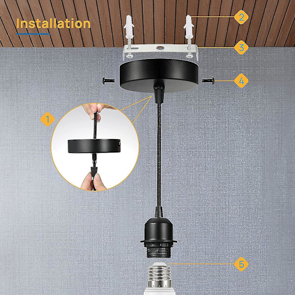 Lampsladd E27 ruuvirenkaalla, 100cm tekstiilijohto korkeussäädettävä, vapaasti valittavissa oleva lampunvarjostin riippuvalaisin E27-kannalla, lamppu H [db]