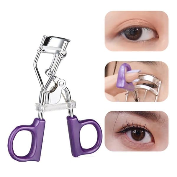 Eyelash Curler with Purple Handle, Silicone Refill Pads for Makeup, Cosmetics, Eyelash Curling Tool