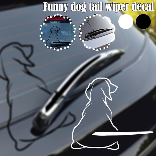 Funny Moving Tail Dog Car Sticker Window Wiper Decals Rear Windshield Sticker White