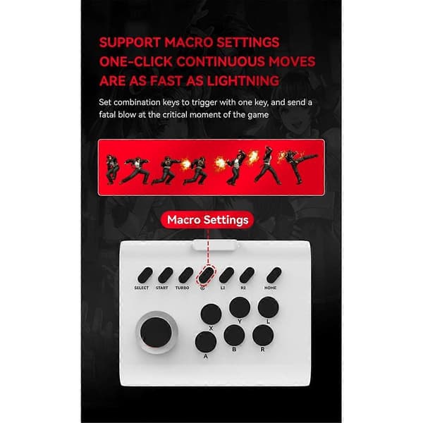 Trådløs Joystick-kontroller Arkade Fighting Spill Fight Stick Gaming Joystick for PS3/PS4//Switch/PC/Android Svart