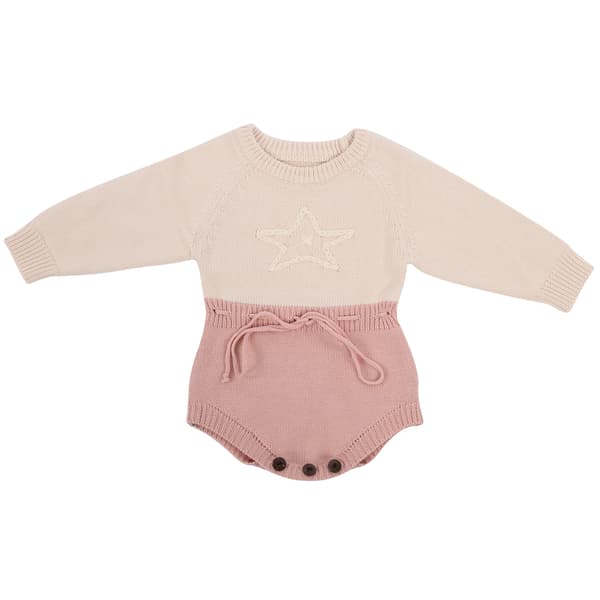 Baby Tøj Bomuld Spædbarnsromper Heldragter Dejlig Stjerne Langærmet Bodysuit til Piger Rosa/beige 73cm