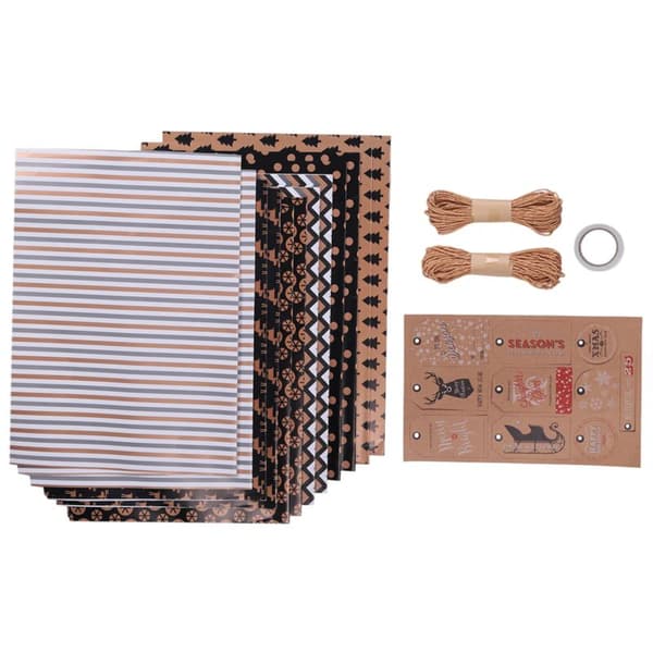 12 ark julklappspapper, presentpapper med 6 olika mönster, för jul