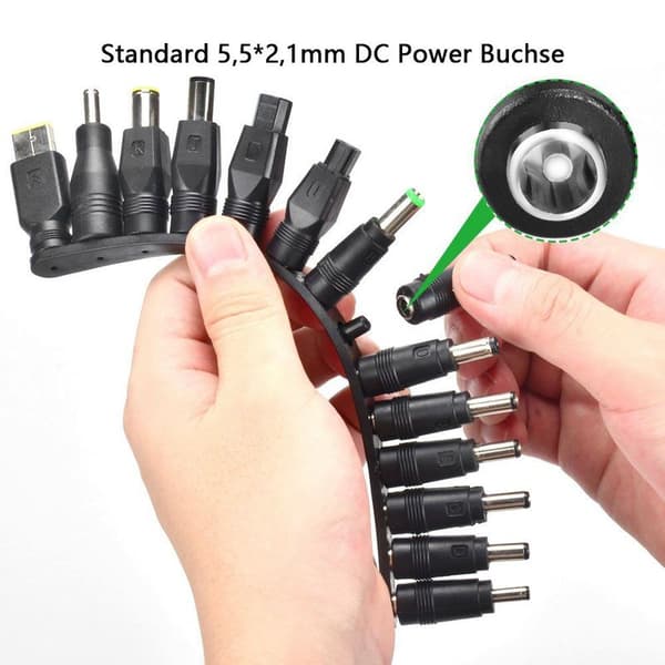 Universal DC-strømadapter, pakke med 34 DC-adaptere 5,5x2,1 mm DC-cylinderstik