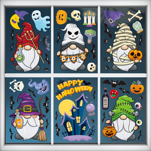 9 pcs Halloween Window Decals, Cartoon Dwarf Horror