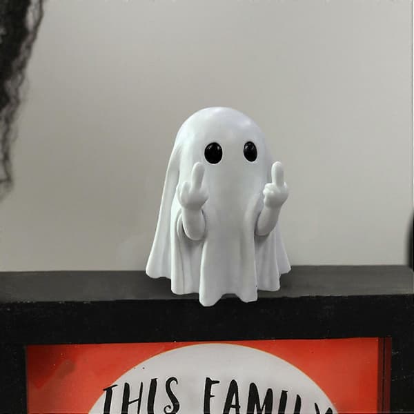 Cute Ghosts with Middle Finger Ornament Resin Ghost Statue Halloween Decor Mini Ghost Desktop Figurine