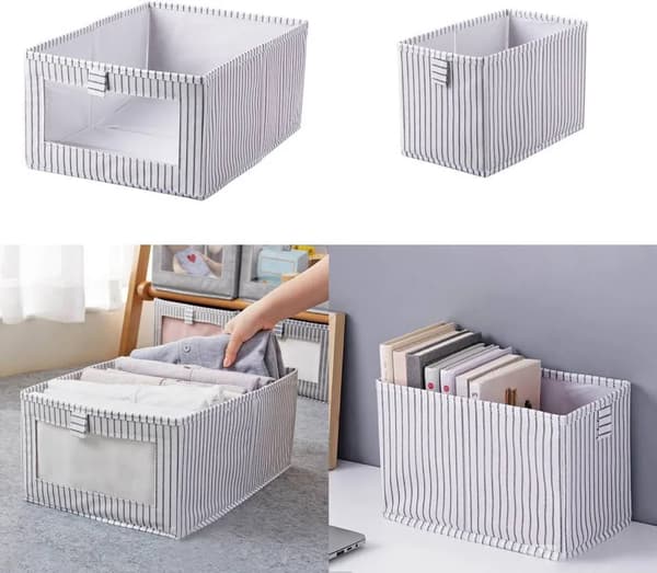 2 hvide stofopbevaringskasser med låg, foldbare opbevaringskasser til husholdningen