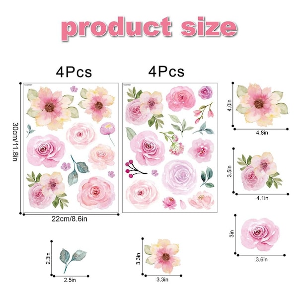 Vandsfarve Pink Blomster Vægstickers til Pigers Soveværelse Bryllup