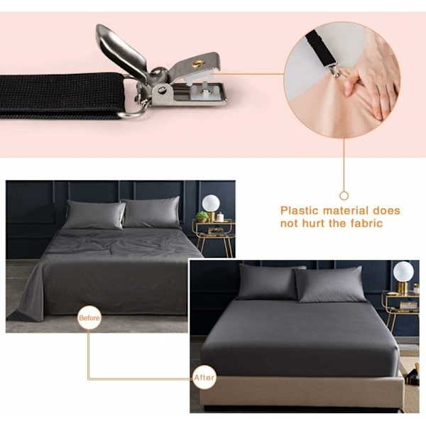 4 Triangle Fasteners, Adjustable Sheet, Bedding Strap, Sheet, Iron Cover, Mattress, Sofa (Black)