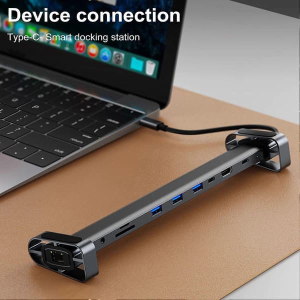 USB 3.0 Dockingstasjon 10-i-1 Hub Adapter med PD Ethernet Kompakt Design Bærbar Universell Type-C Laptop Dockingstasjon