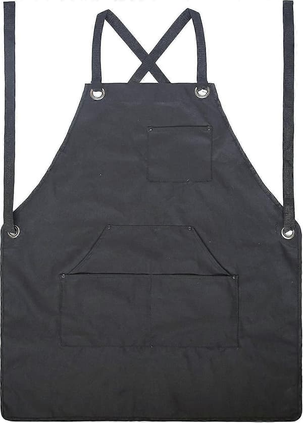 Adjustable Garden Apron with Multiple Pockets, Durable 600D Oxford Work Garden BBQ Apron (Black)