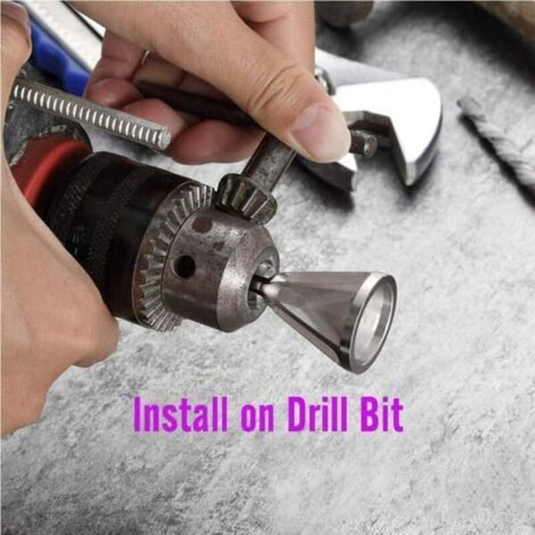 External Deburring Tool in Stainless Steel - Removes Burrs from 8-32 Bolts - For Use with Hand Drill - High Resistance