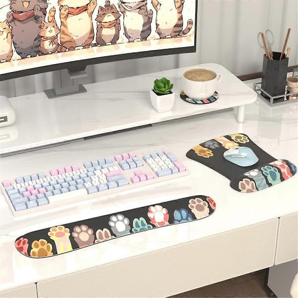 3-in-1 Mouse Pad Set with Keyboard Wrist Rest, Memory Foam Keyboard Set Mouse Pad with Wrist Rest [DB] As Shown As Shown