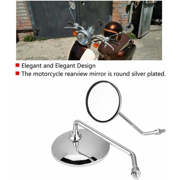 10mm Round Chrome Silver Motorcycle Rearview Mirrors - 1 Pair Left and Right