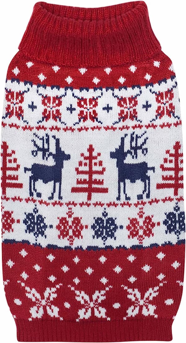 Vintage Grim Jule-Rensdyr Dyre Festlig Pullover Hundetrøje, L, Tango Rød & Marineblå Tøj til Hunde