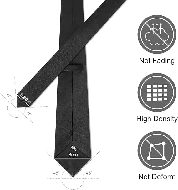 Håndlavet Herreslips, 8CM Smal, Ensfarvet Slips til Bryllup Formel Forretningsslips (sort)