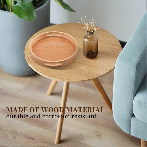 Round Bamboo Wood Serving Tray for Dinner Trays Tea Bar Breakfast Food Container Handle Storage T