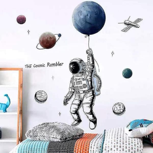 Veggdekorasjon Astronaut Flygende Barnerom Planeter Rom Ytre