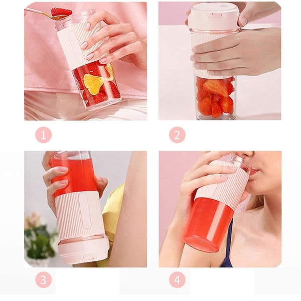 Bærbar Blender Juicer 2 Blad 300ml USB Oppladbar Multifunksjonell Bærbar Juicerkopp for Hjemreiser Rosa