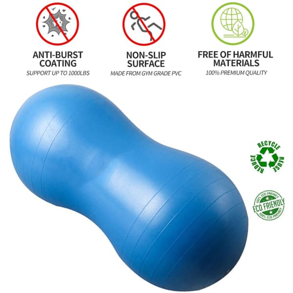 Peanut Ball - Anti-Burst Ball for Childbirth, Pediatric Physical Therapy, Core Strength, Home and Gym Workouts (Includes Pump)