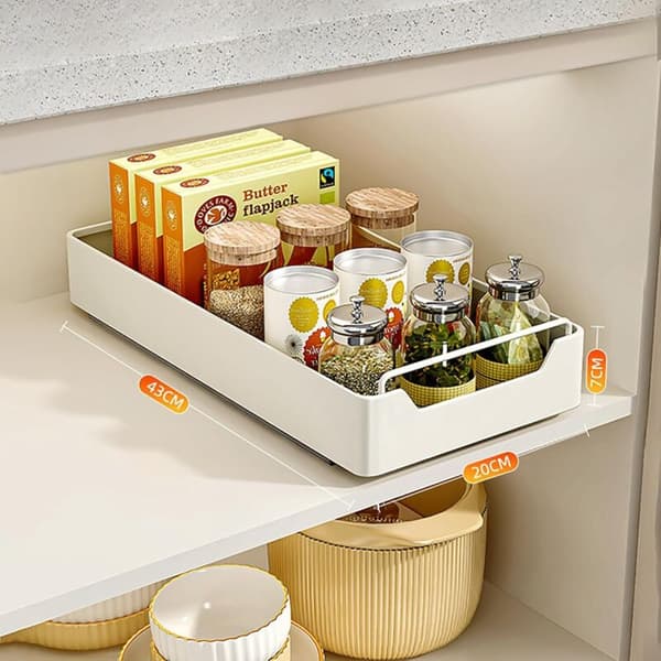 Extendable Kitchen Drawer Organizer, Expandable Slide-Out Cabinet Drawer, No Drilling S 43x20x7cm