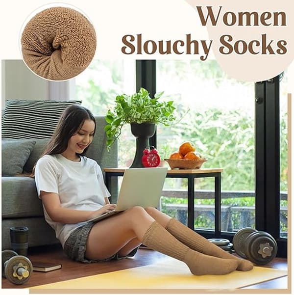 Women's Slouchy Socks, Knitted Long Scrunch Boot Socks, One Size, Beige, Black, Grey, Light Khaki, Coffee