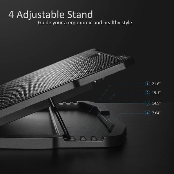 C5 Gaming Laptop Cooler Køleplade, Laptop Ventilator Kølestativ, 5 blæsere