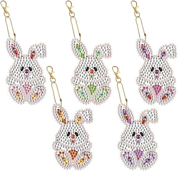 Rabbit Diamond Painting Keychain Kit, Double-Sided DIY Diamo DXGHC