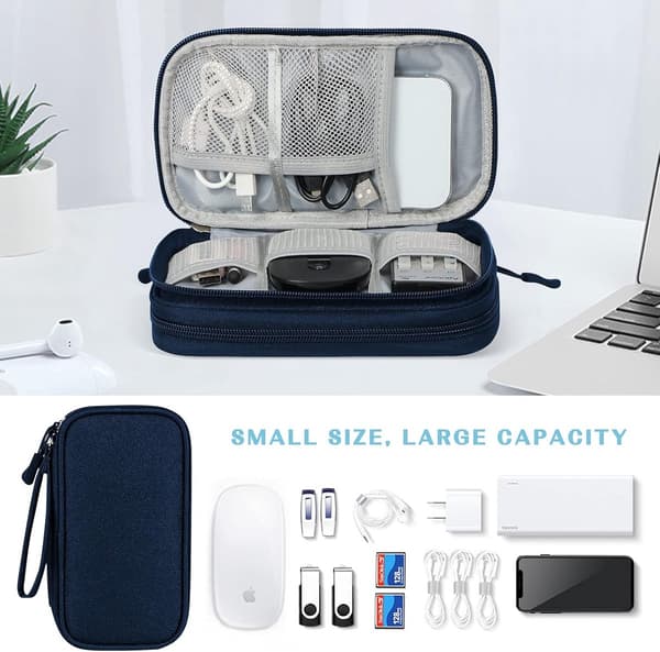 Cable Storage Bag - Travel Organizer Accessories e Waterproof/Durable Bag, Charger, Adapter, USB, Hard Drive Compact 19x11x5.5cm Navy Blue_yu