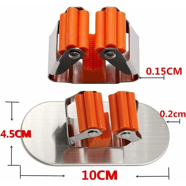 Mopper- og kosteopbevaringsholder, selvklæbende, 304 børstet rustfrit stål moppe- og kosteholder, ruster aldrig, 2 stk.