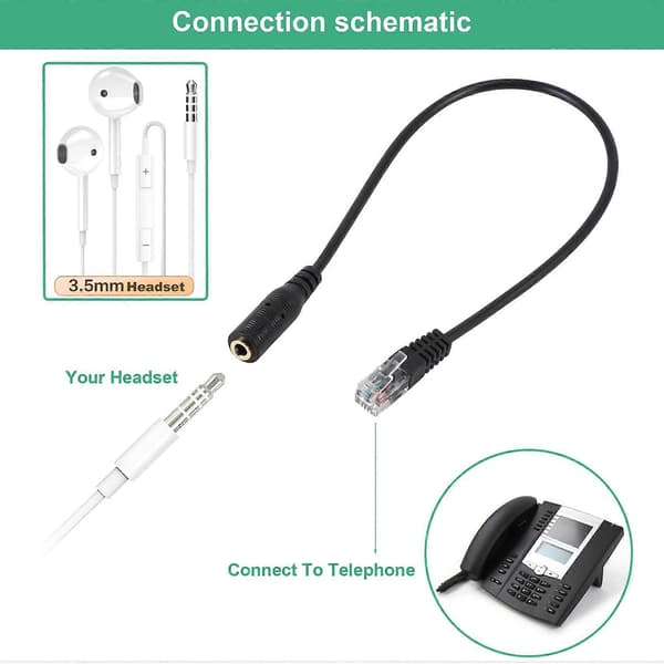 3,5 mm Jackplugg til RJ9 for Hodesett til Adapterkabel for Kontortelefon