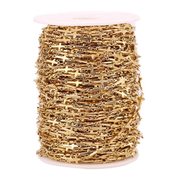 Kors Håndlavet Ledkæde Guld Rustfrit Stål 100cm DIY Armbånd