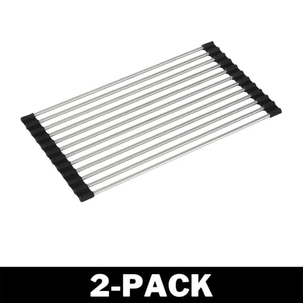 Rollable Stainless Steel Dish Drying Rack, Space-Saving Over-the-Sink for Kitchen Counter, 2-Pack 37 x 23 cm 2-Pack