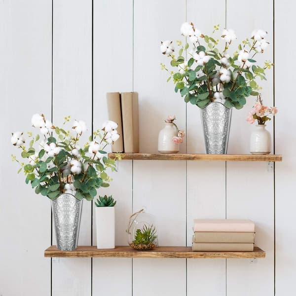 Galvanized Wall Planters, 2 Set Metal Hanging Vases for Rustic Farmhouse Wall Decor KLB